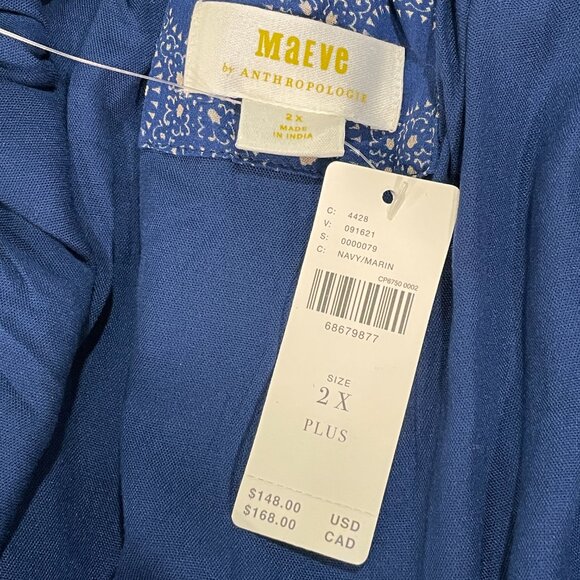 NWT ANTHROPOLOGIE MAEVE Flutter Sleeve Shirred Open Back Mini Dress Navy Size 2X - Picture 12 of 16